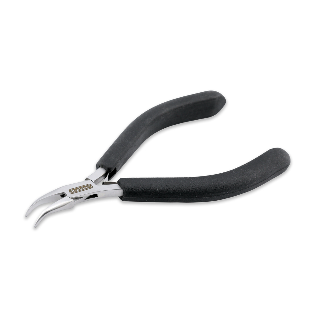 Designer Series Slim Bent Chain Nose Pliers, Black Vinyl-Free Grips, Stainless Steel, Box Joint, Double Leaf Springs, 5.75 in / 14.6 cm