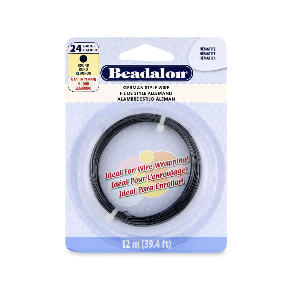 German Style Wire, Round, Hematite Color, 24 gauge .51 mm / .020 in, 12 m / 39.4 ft