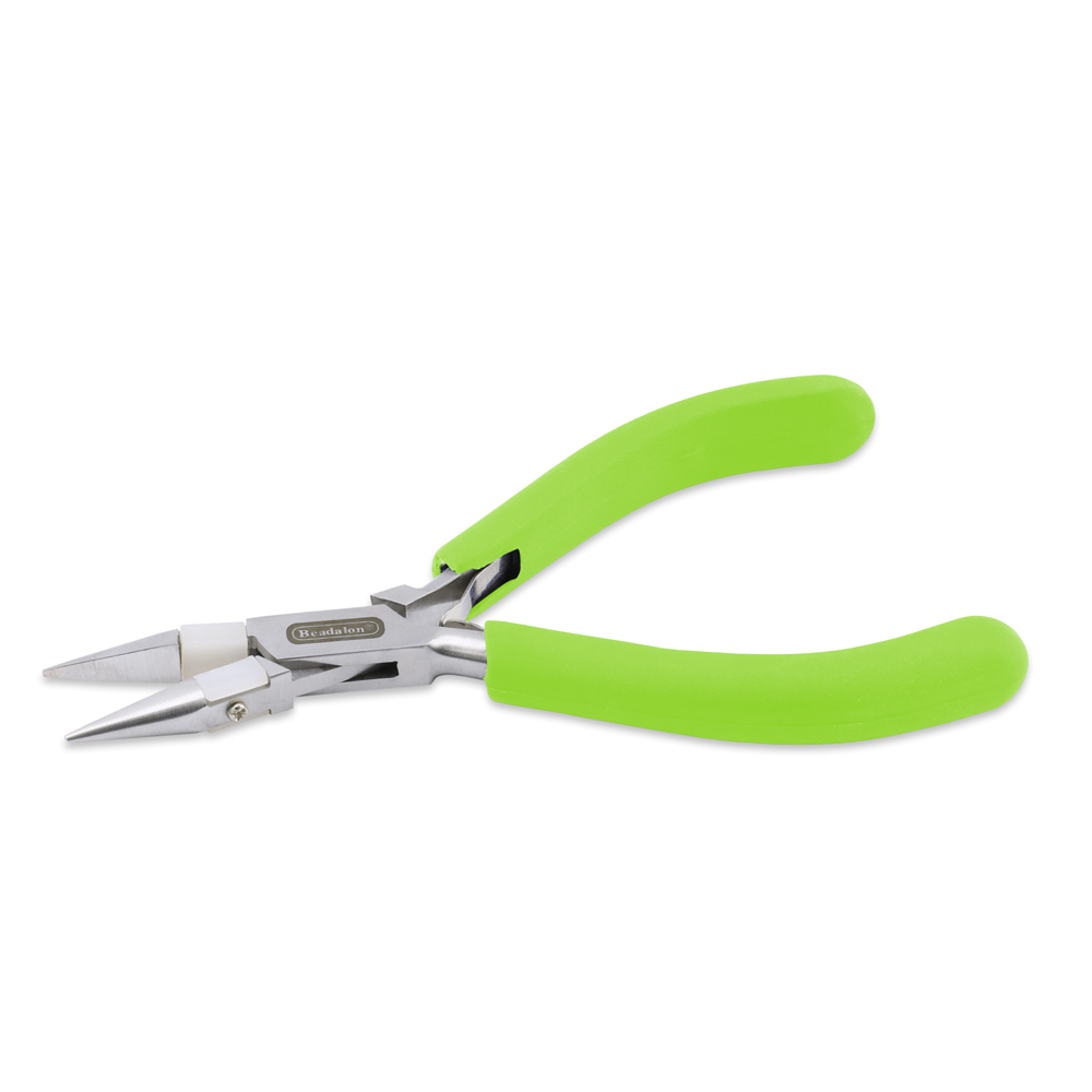 Professional Series Nylon Inner Jaw Chain Nose Pliers, Lime Green Vinyl-Free Grips, Stainless Steel, Box Joint, Double Leaf Springs, 5.75 in / 14.6 cm