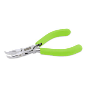 Professional Series Nylon Inner Jaw Bent Chain Nose Pliers, Lime Green Vinyl-Free Grips, Stainless Steel, Box Joint, Double Leaf Springs, 5.75 in / 14.6 cm