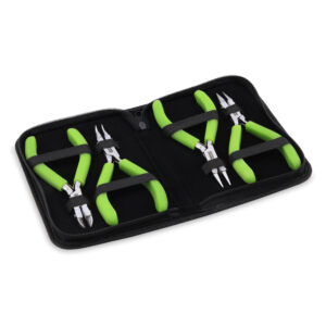 Professional Series Nylon Inner Jaw Pliers Kit, Lime Green Vinyl-Free Grips, Chain Nose, Bent Chain Nose, Round Nose, Semi-Flush Cutter, 5.75 in / 14.6 cm ea, 4 pc with Pouch