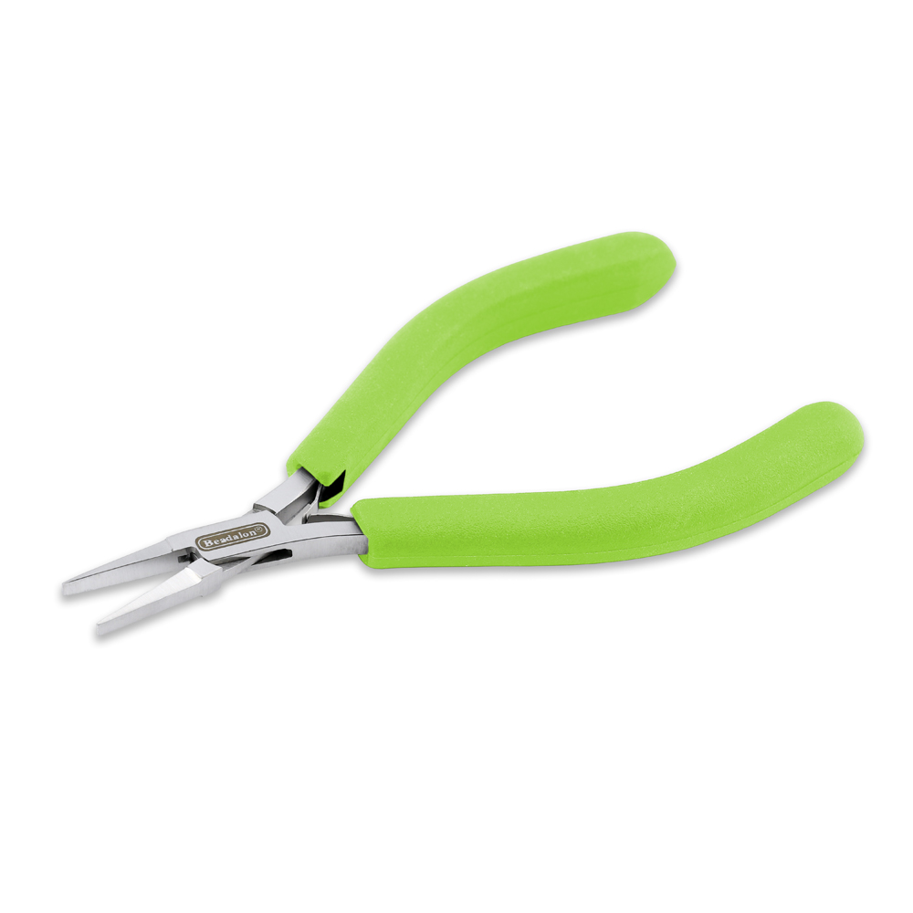 Designer Series Slim Flat Nose Pliers, Lime Green Vinyl-Free Grips, Stainless Steel, Box Joint, Double Leaf Springs, 5.75 in / 14.6 cm