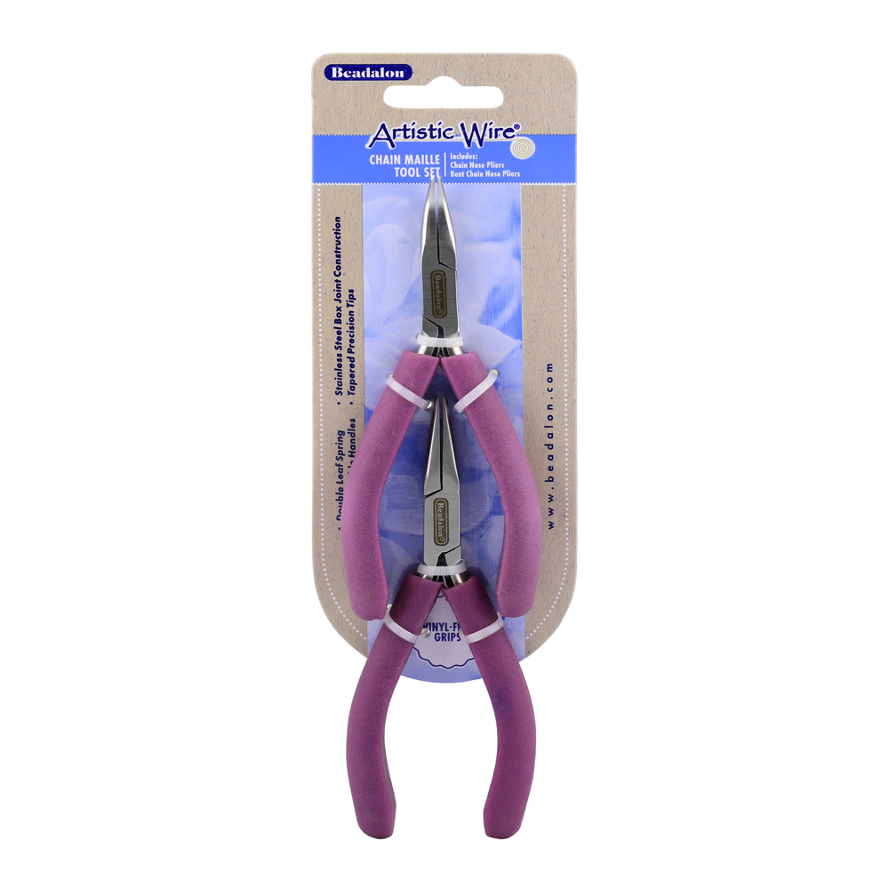Artistic Wire Chain Maille Tool Kit, Purple Vinyl-Free Grips, Chain Nose and Bent Chain Nose Pliers, 4.625 in / 11.7 cm each, 2 pc - Image 2