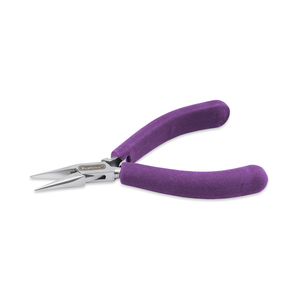 Designer Series Chain Nose Pliers, Purple Vinyl-Free Grips, Stainless Steel, Box Joint, Double Leaf Springs, 4.75 in / 12 cm