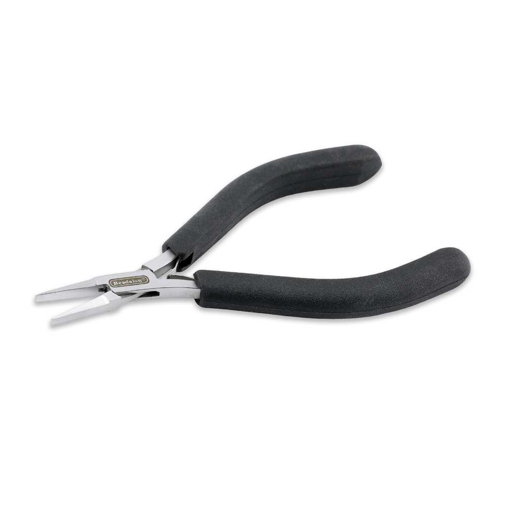 Designer Series Slim Flat Nose Pliers, Black Vinyl-Free Grips, Stainless Steel, Box Joint, Double Leaf Springs, 5.75 in / 14.6 cm