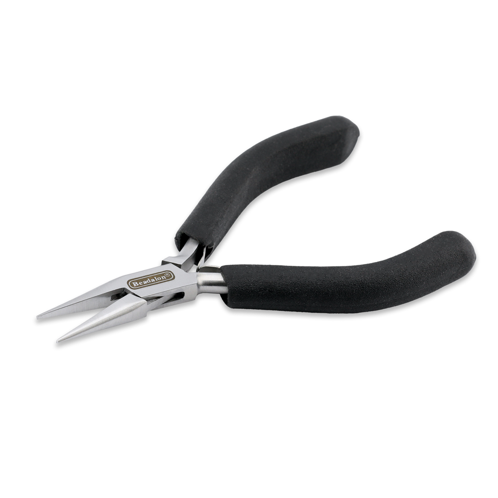 Designer Series Chain Nose Pliers, Black Vinyl-Free Grips, Stainless Steel, Box Joint, Double Leaf Springs, 4.75 in / 12 cm