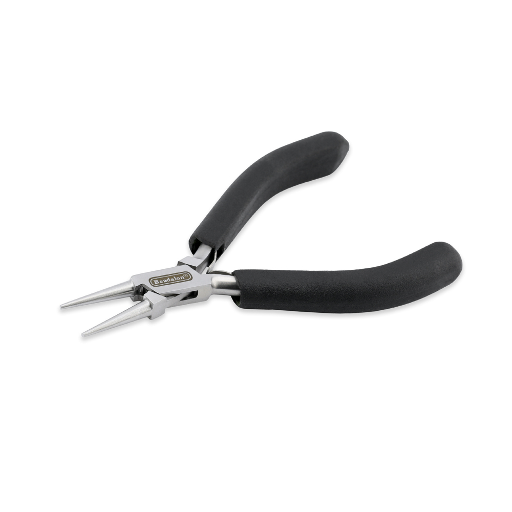 Designer Series Round Nose Pliers, Black Vinyl-Free Grips, Stainless Steel, Box Joint, Double Leaf Springs, 4.75 in / 12 cm