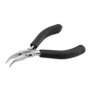 Designer Series Bent Chain Nose Pliers, Black Vinyl-Free Grips, Stainless Steel, Box Joint, Double Leaf Springs, 4.75 in / 12 cm
