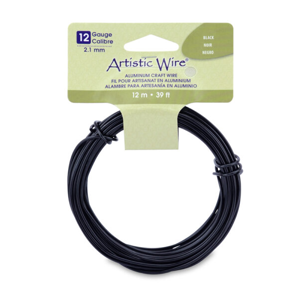 Artistic Wire, Aluminum Craft Wire, 12 Gauge / 2.1 mm, Round, Black, 39.3 ft / 12 m