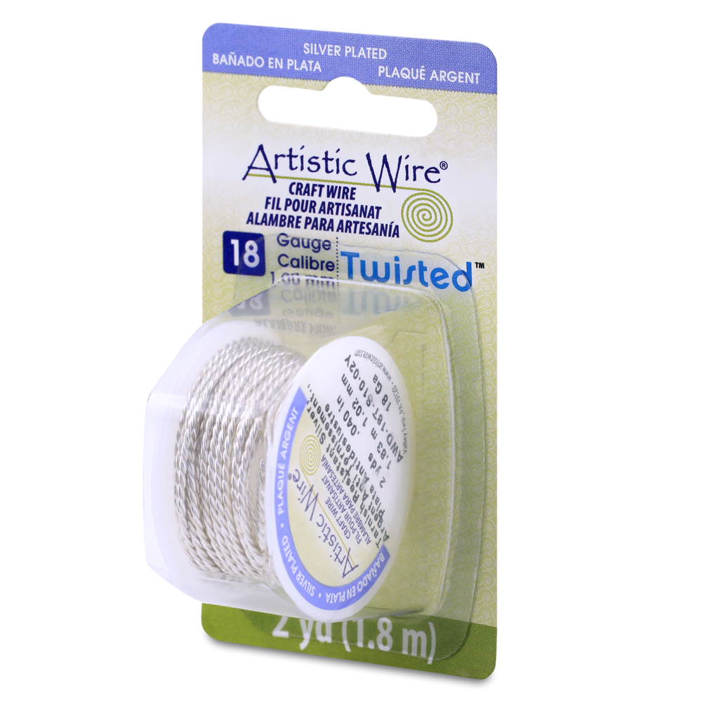 Artistic Wire, 18 Gauge / 1.0 mm Silver Plated Tarnish Resistant Colored Copper Craft Wire, Round Twist, Tarnish Resistant Silver, 2 yd / 1.82 m