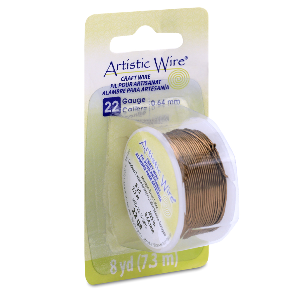 Artistic Wire, 22 Gauge / .64 mm Tarnish Resistant Colored Copper Craft Wire, Antique Brass Color, 8 yd / 7.3 m