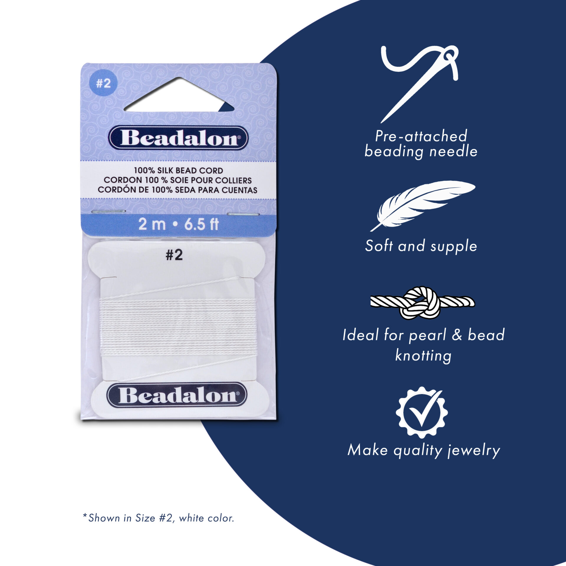 100% Silk Bead Cord - Card - Grey - Image 6