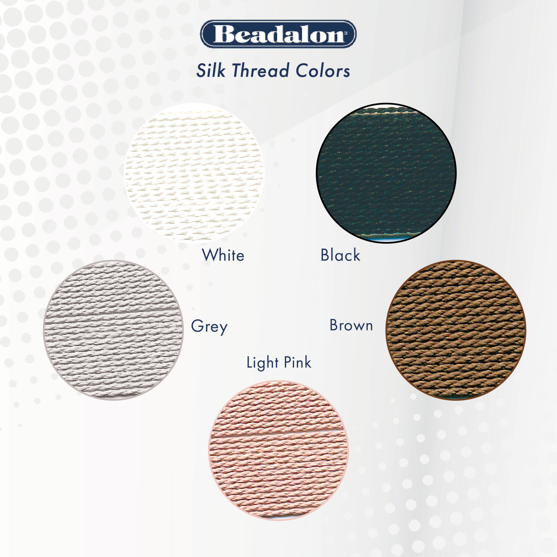 100% Silk Bead Cord - Card - Grey - Image 3