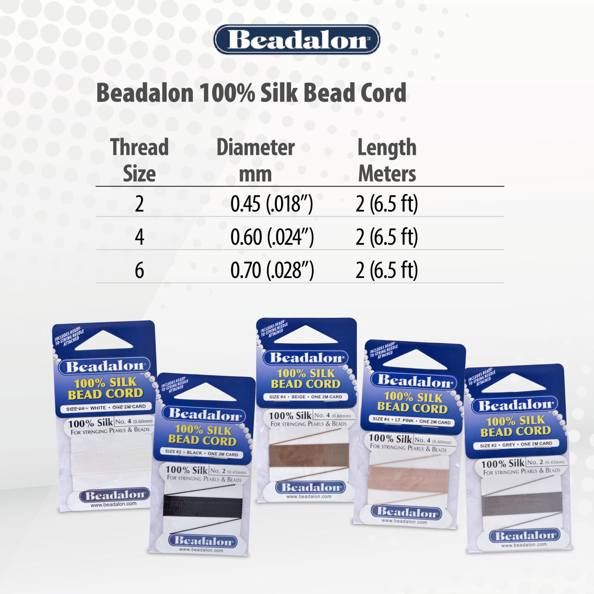 100% Silk Bead Cord - Card - Grey - Image 4