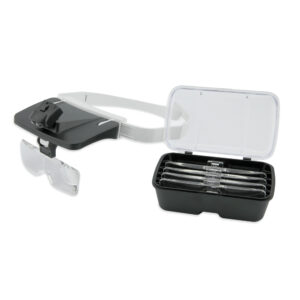 Adjustable Magnifying Visor with Two LED Lights, 5 Removable Lenses - 1x, 1.5x, 2x, 2.5x, 3x, 3.5x magnification, with Storage Case, Requires 2 AAA Batteries not included